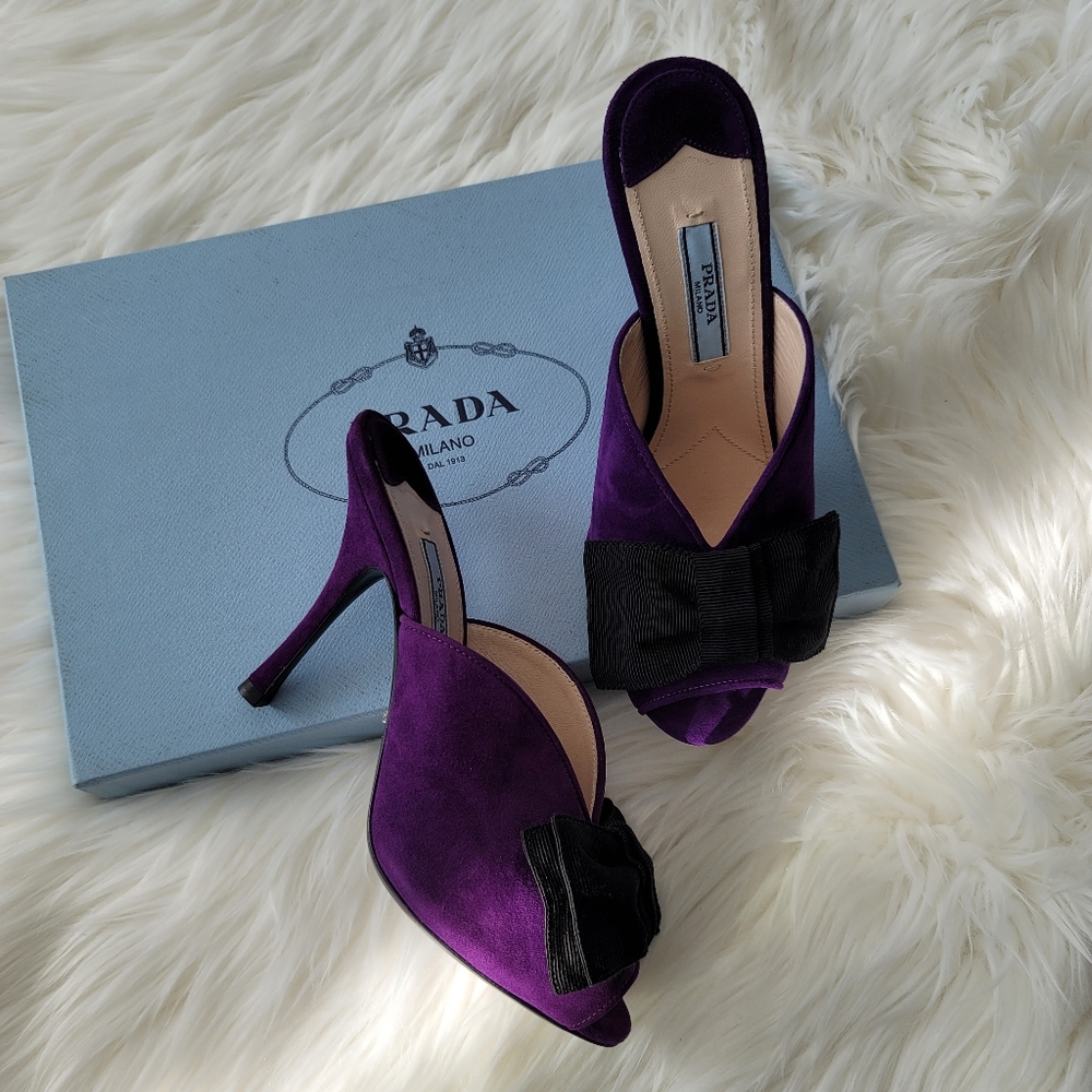 NEW Prada Purple Suede Heels with Bow Sz 6